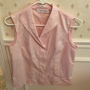 Pink, Sleeveless, Button Up Blouse